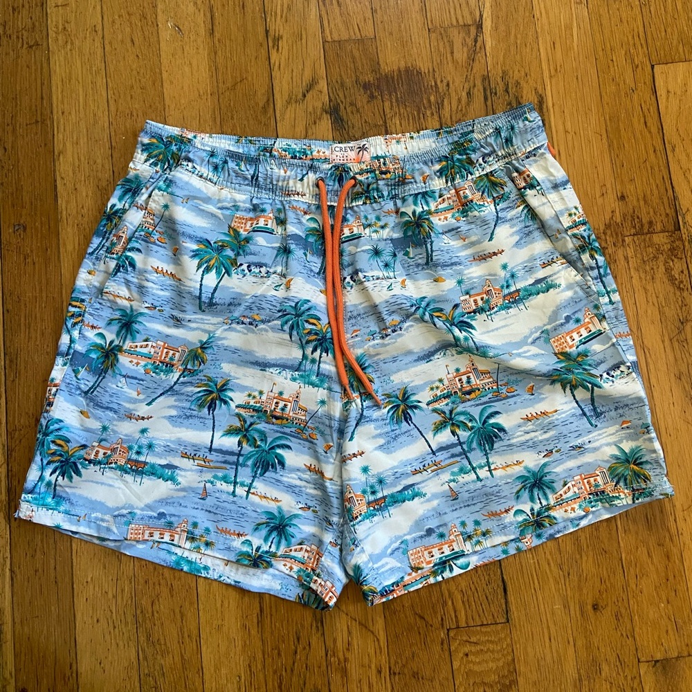 J Crew Men’s Flex Swimwear Swim Trunks with Palm Trees Size Large (L)